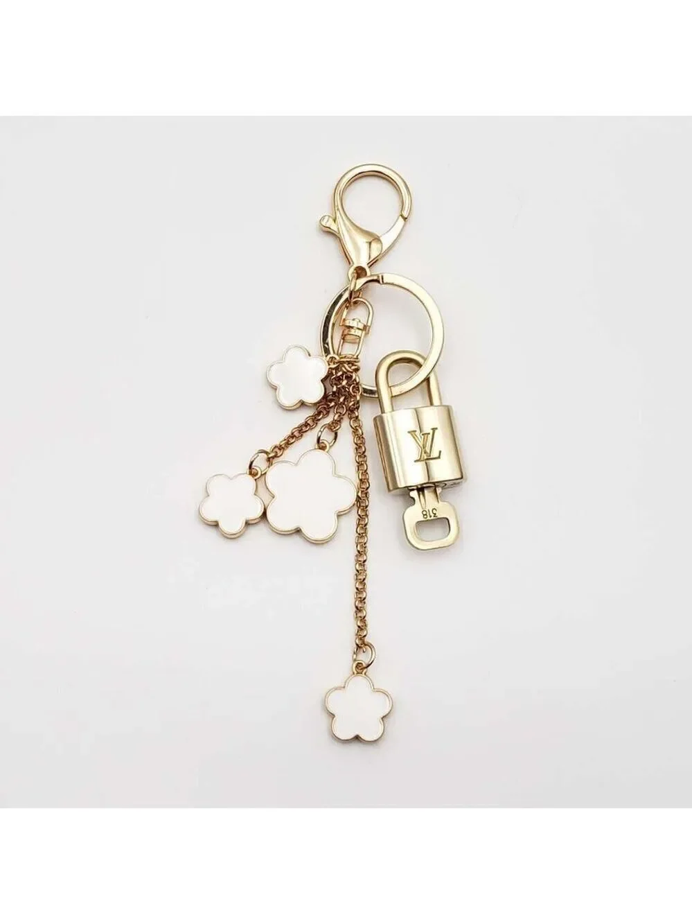 LV Gold Padlock Authentic 🔑 Luxury Bag Charm w/ Unbranded Flower Keychain